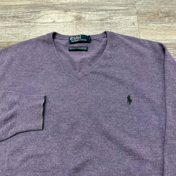 Vintage 90s Polo Ralph Lauren Purple Mens XL Mini Pony Cashmere Knit Sweater - Picture 1 of 10